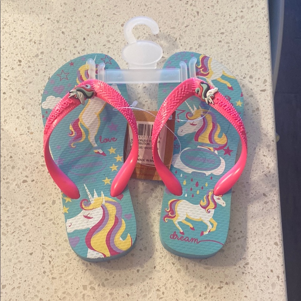 Unicorn Kids Flip Flops - Pink and Blue